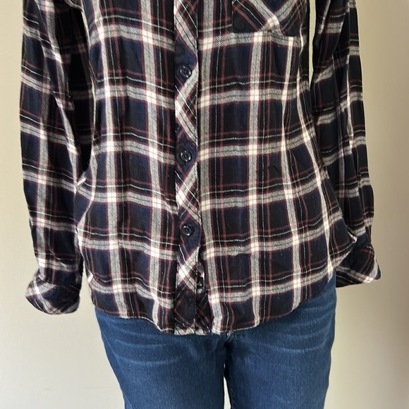 RAILS Hunter Button Down in Navy & Plum Flannel Plaid Fall Winter Sz M - Picture 5 of 13